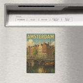 Retro Amsterdam Nederland Grachten Magneet (Insitu (Vaatwasser))
