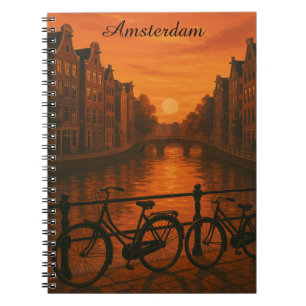 Retro Amsterdam Nederland Grachten Sunset Glow Notitieboek