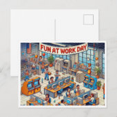 Retro Amusement au travail Jour Pixel Art carte po (Devant / Derrière)