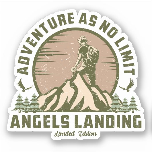 Retro Angels Landing Hike Sunset T-shirt Sticker (Voorkant)