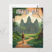  Retro Angkor Wat Cambodja Briefkaart (Voorkant / Achterkant)
