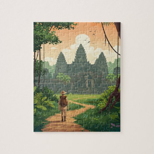  Retro Angkor Wat Cambodja Legpuzzel (Verticaal)