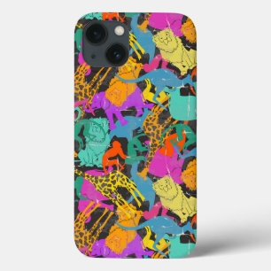 Retro Animal Silhouettes Patroon iPhone 13 Hoesje