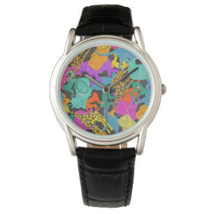 Retro Animal Silhouettes Patroon Horloge