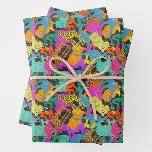 Retro Animal Silhouettes Patroon Inpakpapier Vel (In situ)