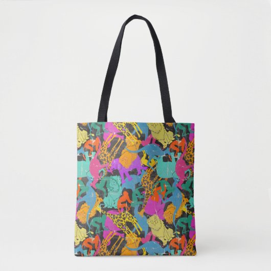 Retro Animal Silhouettes Patroon Tote Bag (Voorkant)