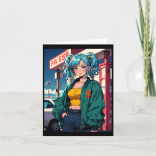 Retro Anime Benzinepomp Meisje Vintage Straat Mode Kaart