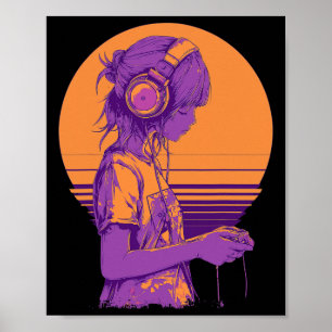 Retro Anime Gamer Meisje Poster