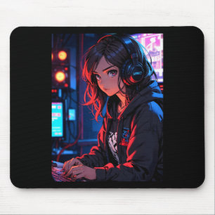 Retro Anime Meisje Gamer Cyberpunk Streaming Setup Muismat