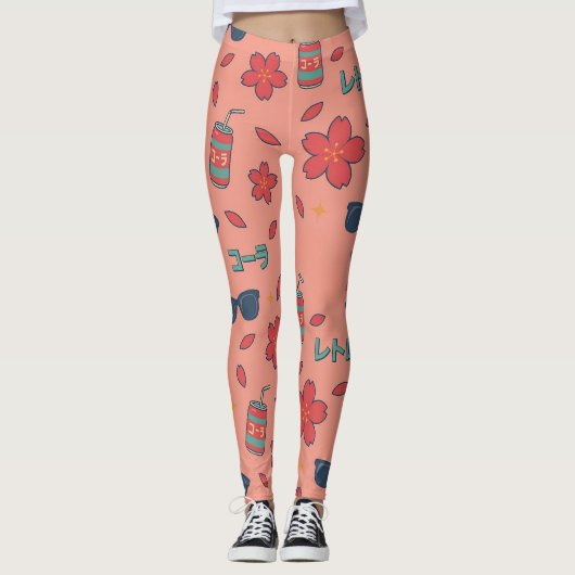 Retro Anime Vacation Icons – Kawaii Neon Leggings (Devant)