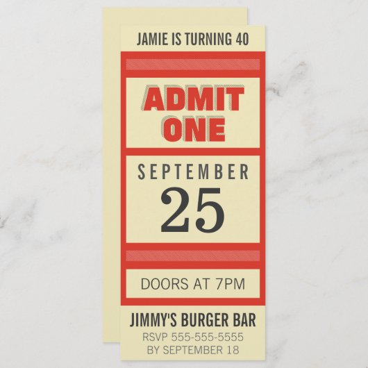 Retro Anniversaire Événement Ticket Invitation (Devant / Derrière)