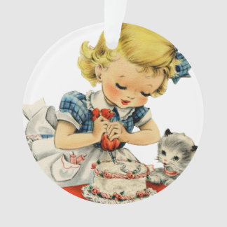Rétro Anniversaire Fille Cake Cat Enfants Artwork