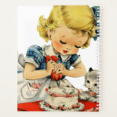 Rétro Anniversaire Fille Cake Cat Enfants Artwork (Dos)