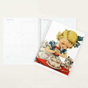 Rétro Anniversaire Fille Cake Cat Enfants Artwork