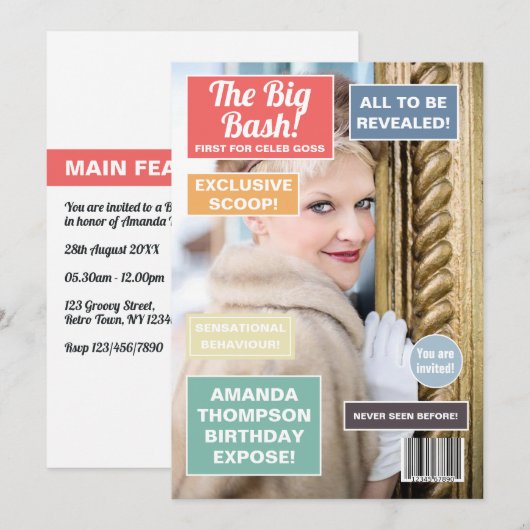 Retro Anniversaire Magazine Couverture Invitation (Devant / Derrière)