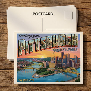 Retro ansichtkaart van de Pittsburgh skyline Penns Briefkaart