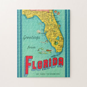 Retro ansichtkaart van Florida 11x14 Legpuzzel