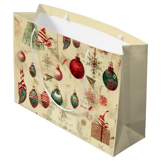 Retro Antiek kerstversieringen Groot Cadeauzakje (Achterkant Gekanteld)