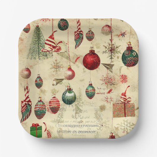 Retro Antiek kerstversieringen Papieren Bordje (Voorkant)