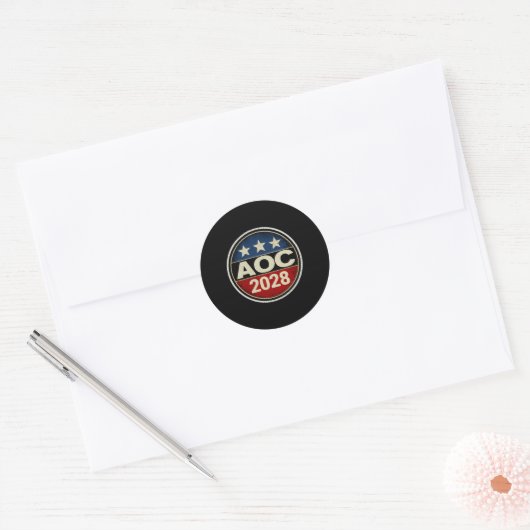 Retro AOC 2028 Fight Oligarchy Protest Resist Bern Ronde Sticker (Envelop)