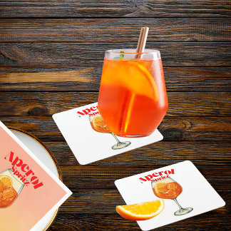 Retro Aperol Kunstprint Spritz Cocktail Bar Feest Vierkante Kartonnen Onderzetter