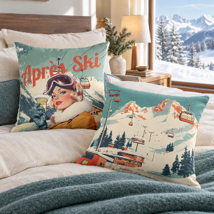 Retro Après Ski Vrouw Vintage Ski Lodge Kussen