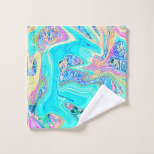 Retro Aqua Blue Liquid Art sur les Hydrangeas Abst (Gant de toilette)