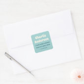 Retro aqua blue return address vierkante sticker (Envelop)