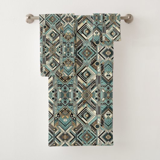 Retro Aqua Diamond Mid Century Modern Towel Set (En situation)