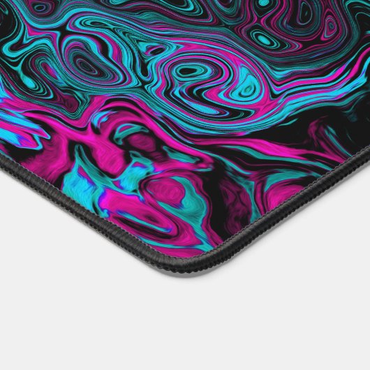 Retro Aqua Magenta en Black Abstract Swirl Bureaumat (Hoek)