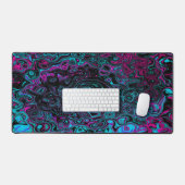 Retro Aqua Magenta en Black Abstract Swirl Bureaumat (Keyboard & Muis)