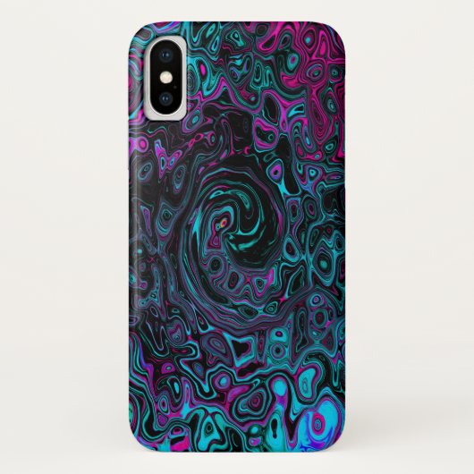 Retro Aqua Magenta en Black Abstract Swirl Case-Mate iPhone Case (Achterkant)