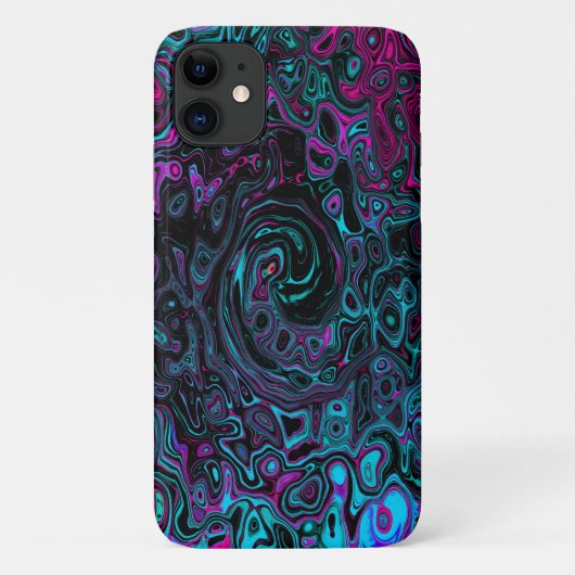 Retro Aqua Magenta en Black Abstract Swirl Case-Mate iPhone Case (Achterkant)
