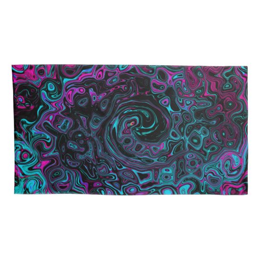 Retro Aqua Magenta en Black Abstract Swirl Kussensloop (Achterkant-Rechts)