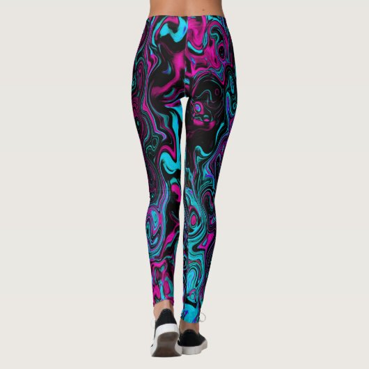 Retro Aqua Magenta en Black Abstract Swirl Leggings (Achterkant)