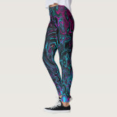 Retro Aqua Magenta en Black Abstract Swirl Leggings (Links)