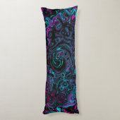Retro Aqua Magenta en Black Abstract Swirl Lichaamskussen (Achterkant (Verticaal))