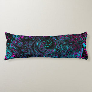 Retro Aqua Magenta en Black Abstract Swirl Lichaamskussen