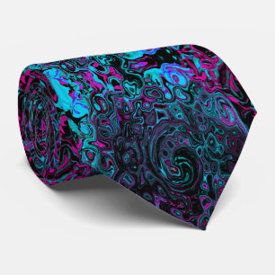 Retro Aqua Magenta en Black Abstract Swirl Stropdas
