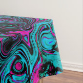 Retro Aqua Magenta en Black Abstract Swirl Tafelkleed (Voorbeeld)