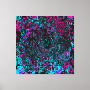 Retro Aqua Magenta en Zwarte Abstracte Draaiing Canvas Afdruk