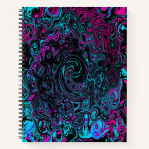 Retro Aqua Magenta en Zwarte Abstracte Draaikolk Notitieboek