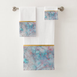 RETRO AQUA MARBLE ABSTRACTE BATHROOM SET BAD HANDDOEK