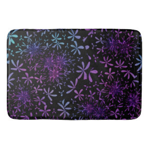 Retro Aqua Paarse Floral Blossom Badmat