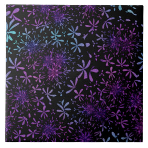 Retro Aqua Paarse Floral Blossom Tegeltje