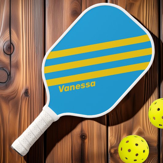 Retro Aqua Reef Drie strepen met naam Pickleball Paddle