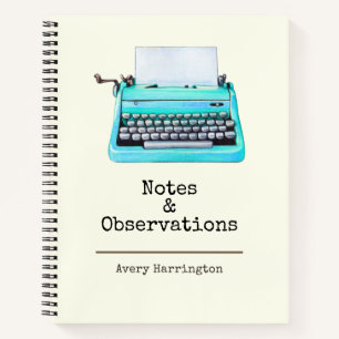 Retro Aqua Typewriter Aangepaste Vintage Notitieboek