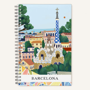 Retro-aquarel Barcelona Spanje Reis Souvenir Notitieboek
