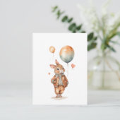 Retro aquarel Kleine konijnenjongen met ballonnen Briefkaart (Staand voorkant)