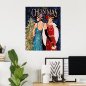 Retro  ar deco dames poster Kerstmis (Thuiskantoor)